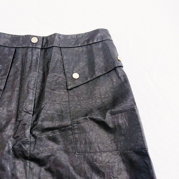 Zara Black A-Line Mini Skirt Front Pockets Silver Buttons SZM - Picture 3 of 6